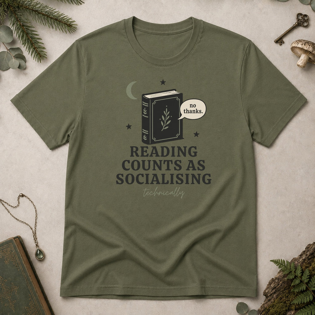 Reading is Socialising T-Shirt - Military Green