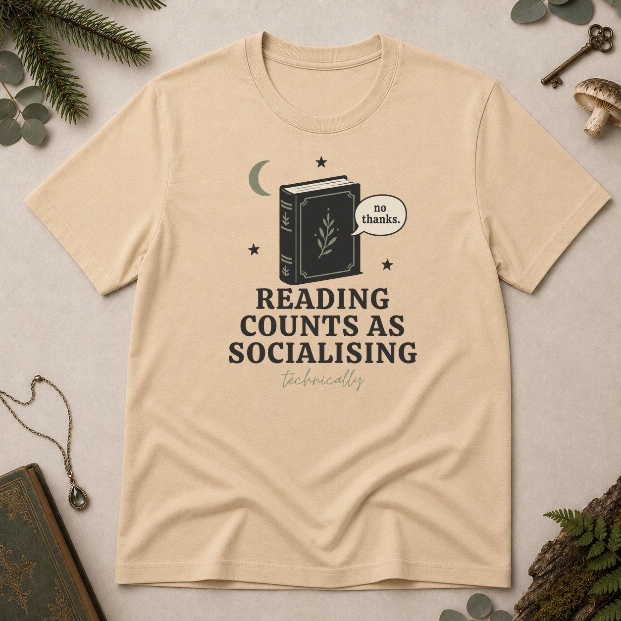 Reading is Socialising T-Shirt - Sand