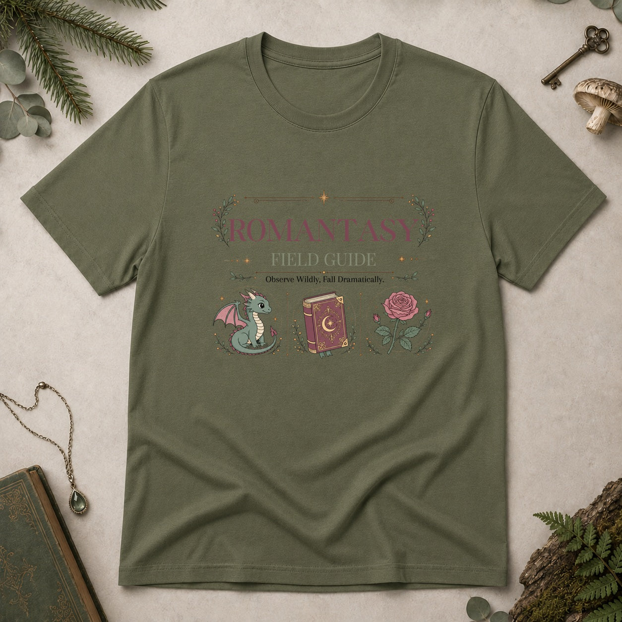 Romantasy Field Guide T-Shirt - Military Green