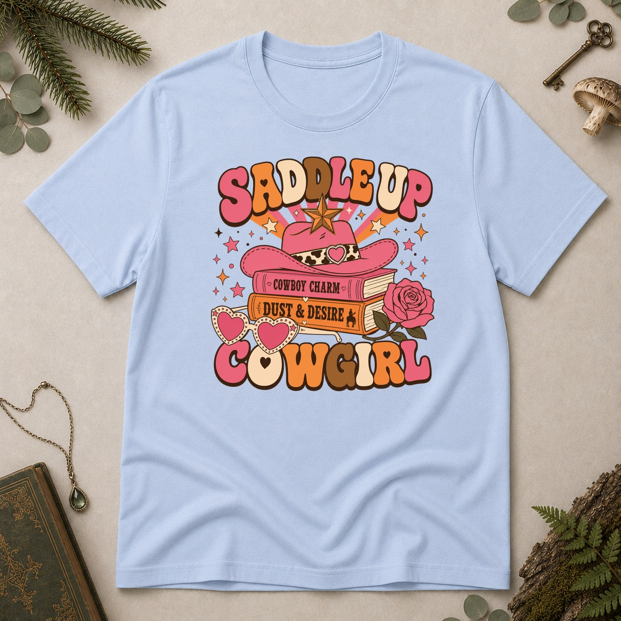 Saddle Up Cowgirl T-Shirt - Light Blue