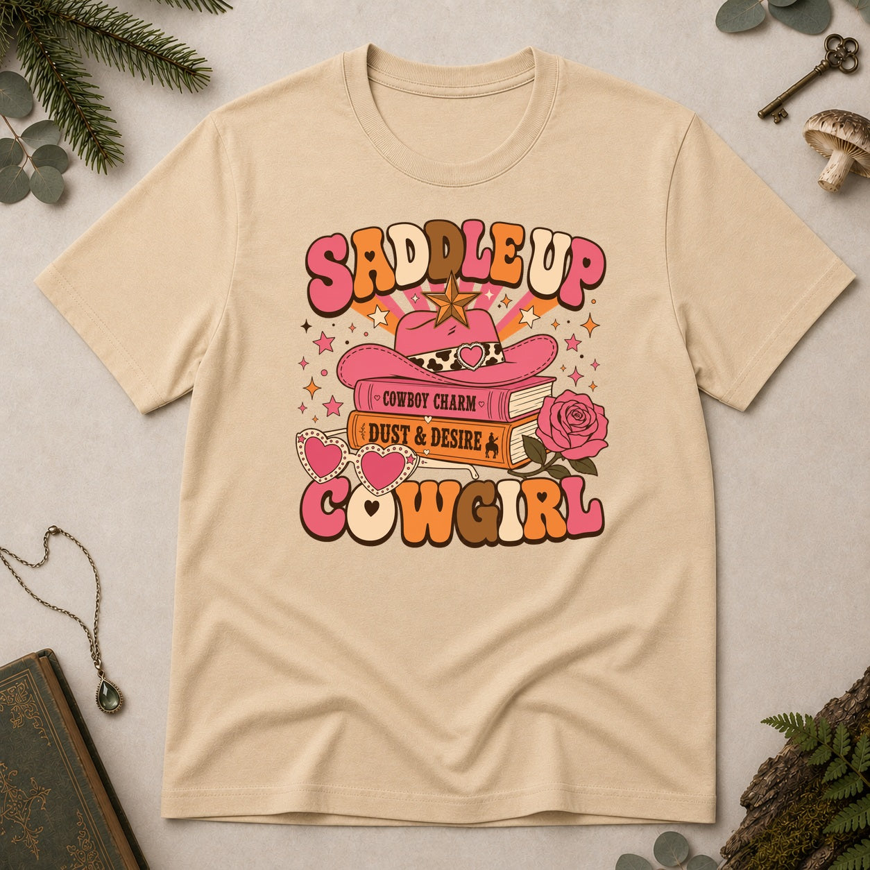 Saddle Up Cowgirl T-Shirt - Sand