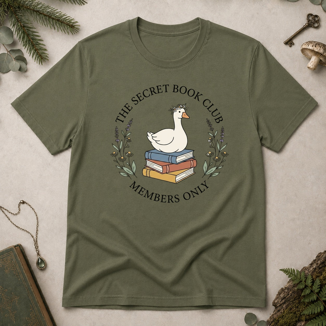 Secret Bookk Club T-Shirt - Military Green