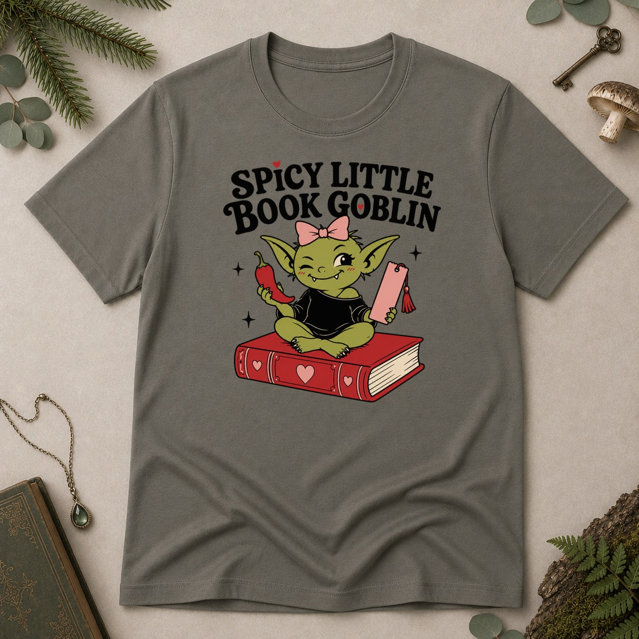 Spicy Little Book Goblin T-Shirt - Charcoal