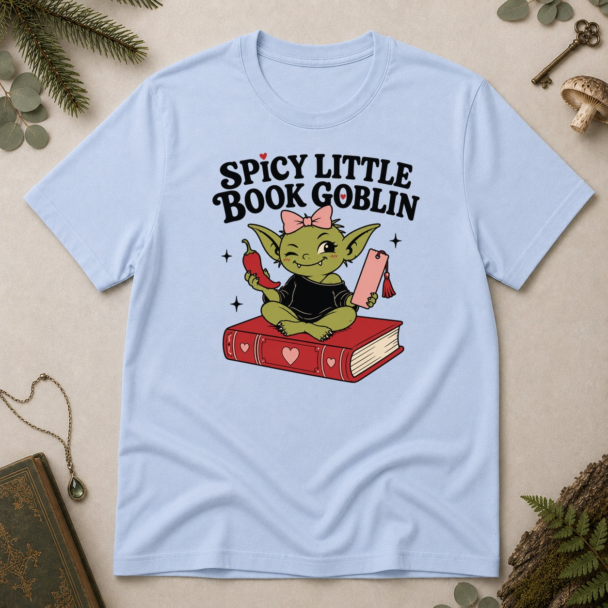 Spicy Little Book Goblin T-Shirt - Light Blue