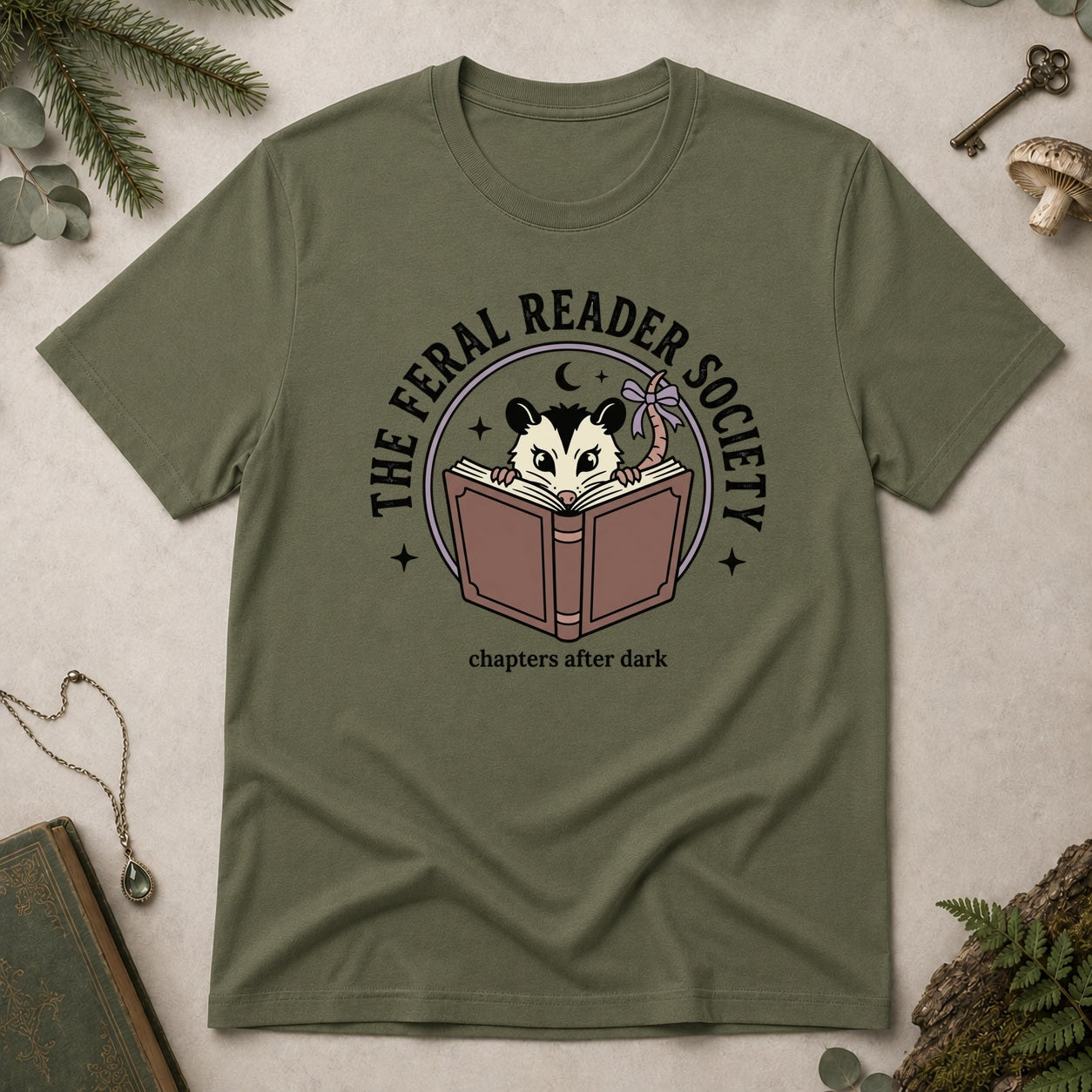 The Feral Reader Society T-Shirt - Military Green