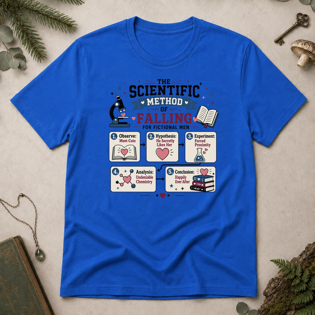 The Scientific Method of Falling for Fictional Men T-Shirt - Royal