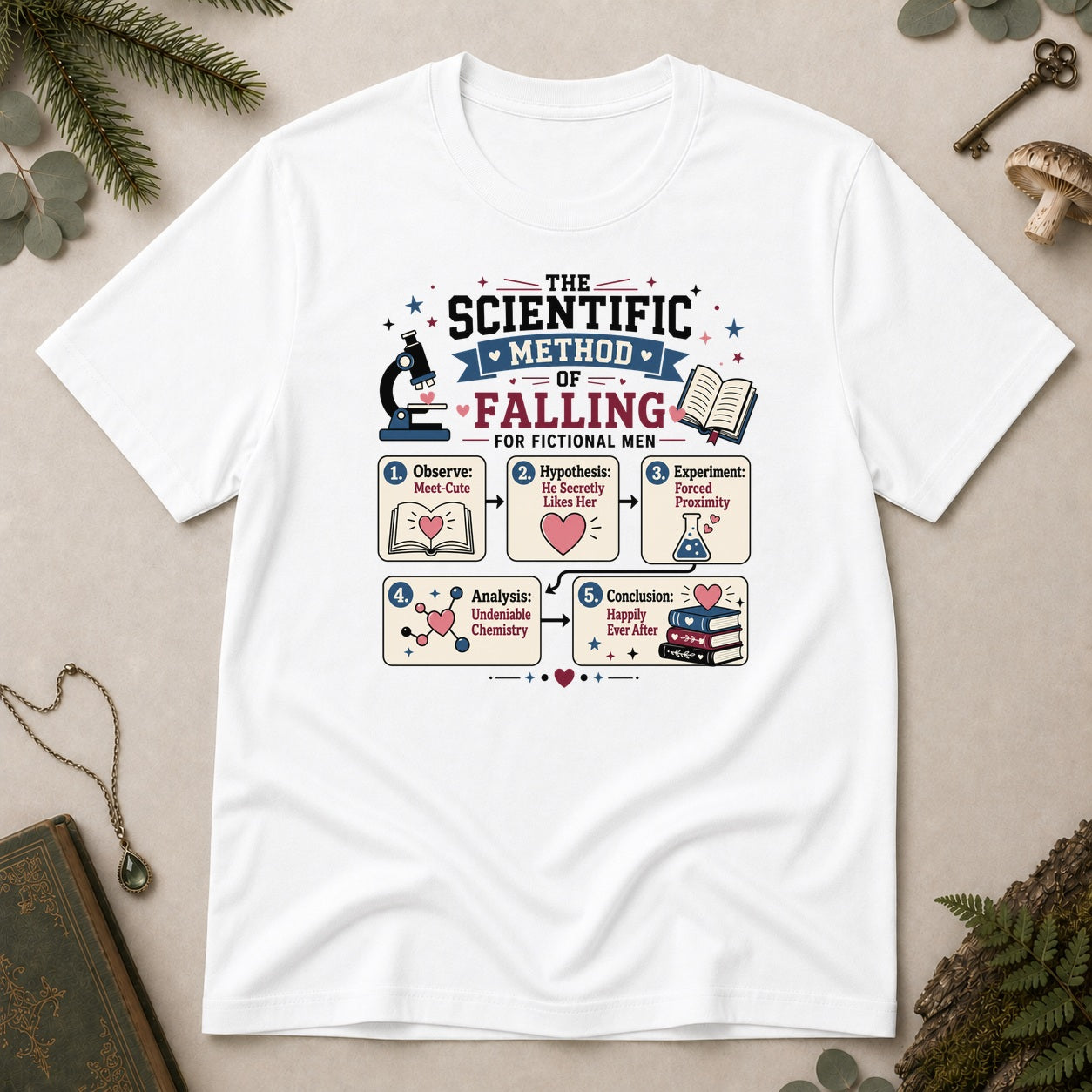 The Scientific Method of Falling for Fictional Men T-Shirt - White