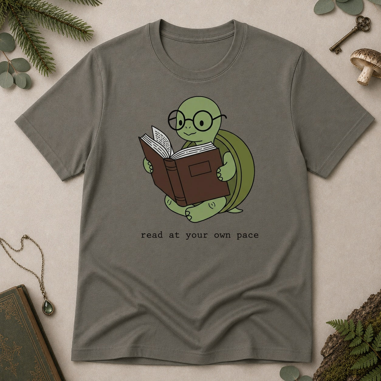 Turtle Read T-Shirt - Charcoal