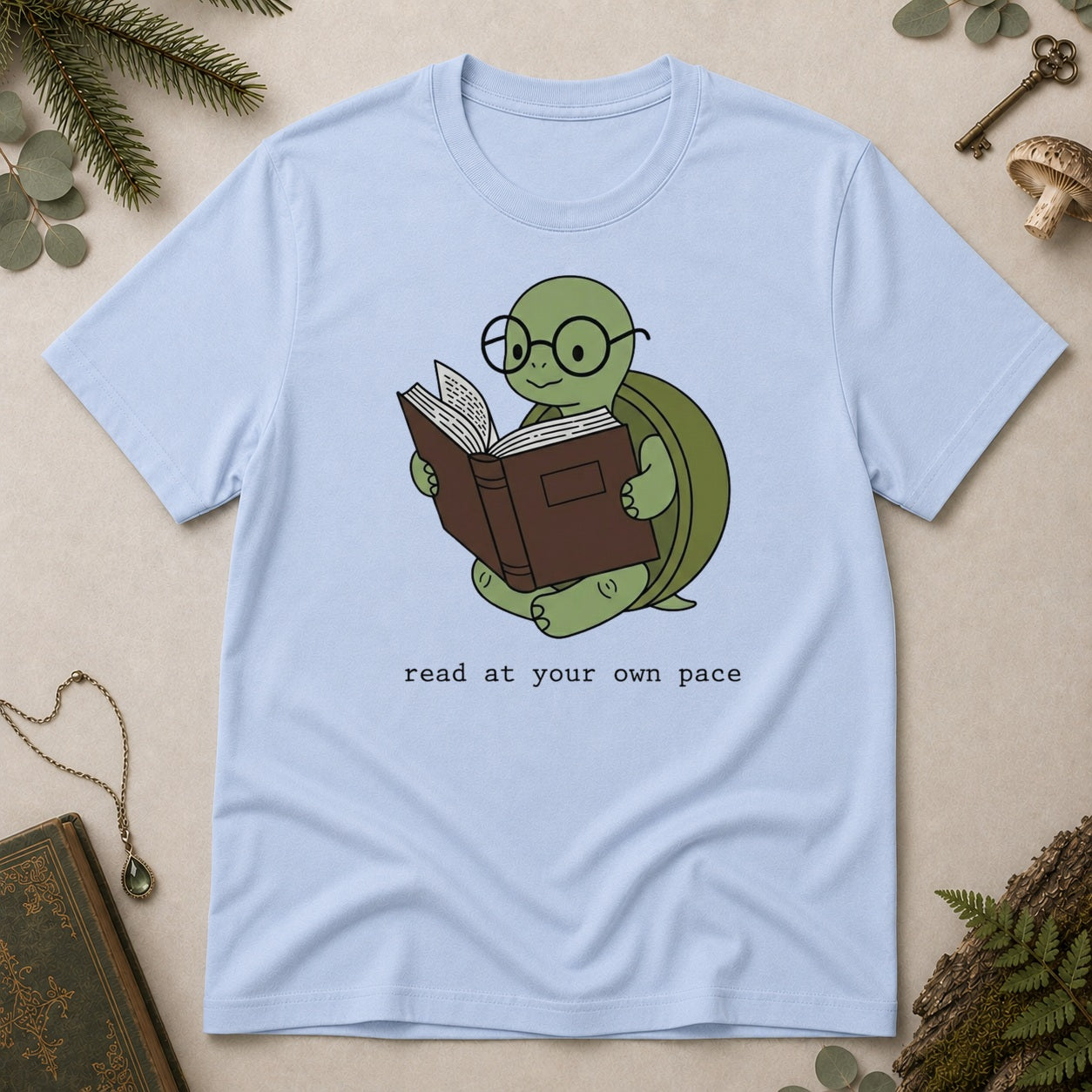 Turtle Read T-Shirt - Light Blue