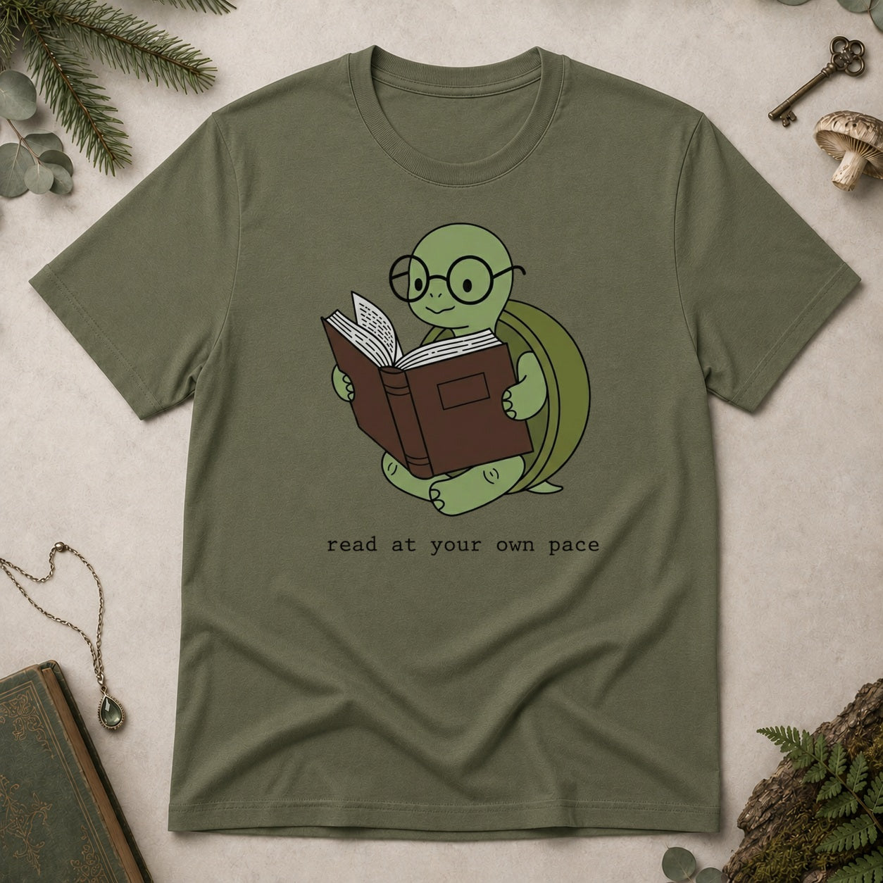 Turtle Read T-Shirt - Military Green